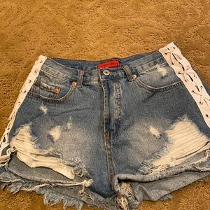 High waisted jean shorts